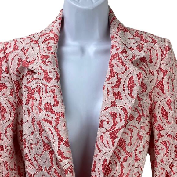Tart Collections Blazer Single Button Lace Overlay Coral White Sz M NWT - Picture 2 of 8